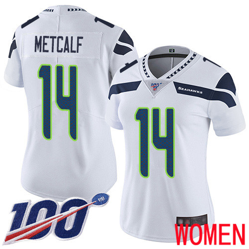 Seattle Seahawks Limited White Women D.K. Metcalf Road Jersey NFL Football #14 100th Season Vapor Untouchable->women nfl jersey->Women Jersey